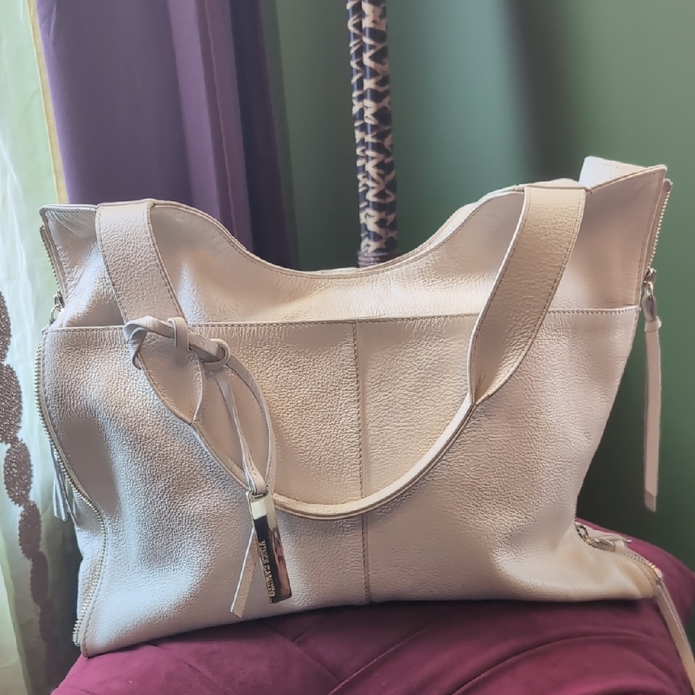 Vince Camito Cream Leather Tote Bag With Gold Hardware And Dust Bag. EUC